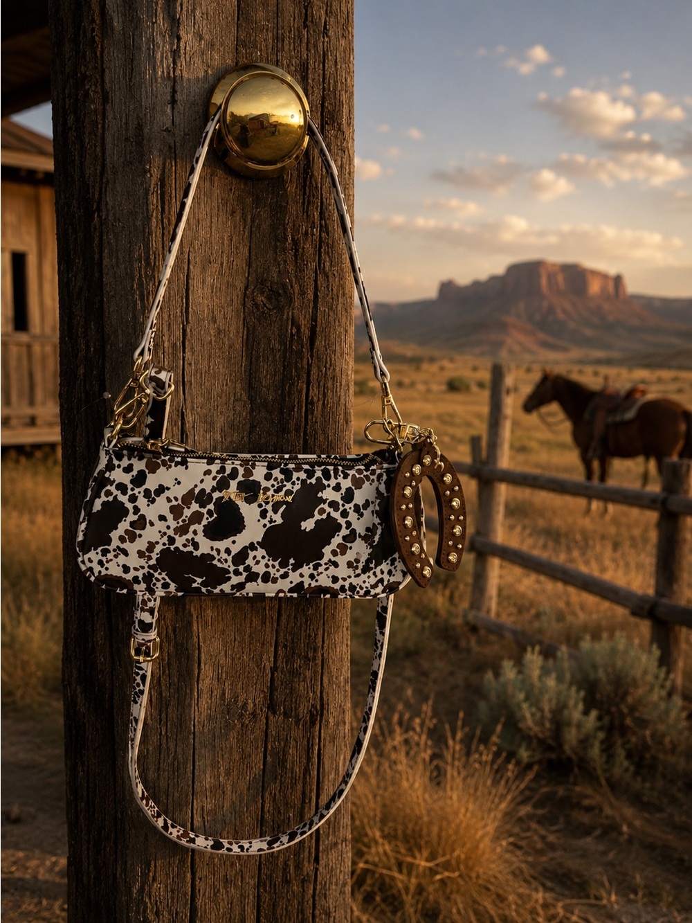 Betsey Johnson Brown and White Cowhide Print Shoulder/CrossbodyBag